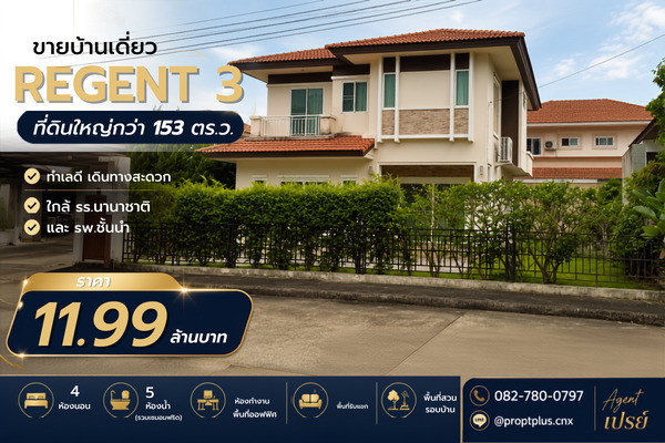 Large detached house, land 153 sq m., near Chiang Mai city, in the Regent3 project.