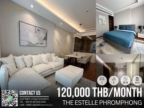 ให้เช่า The Estelle Phrom Phong 2 ห้องนอน 2 ห้องน้ำ 93.18 ตร.ม. เฟอร์ครบ เครื่องใช้ไฟฟ้าครบ ค่าเช่าเพียง 120,000 บาท/เดือน สัญญา 1ปีเท่านั้น