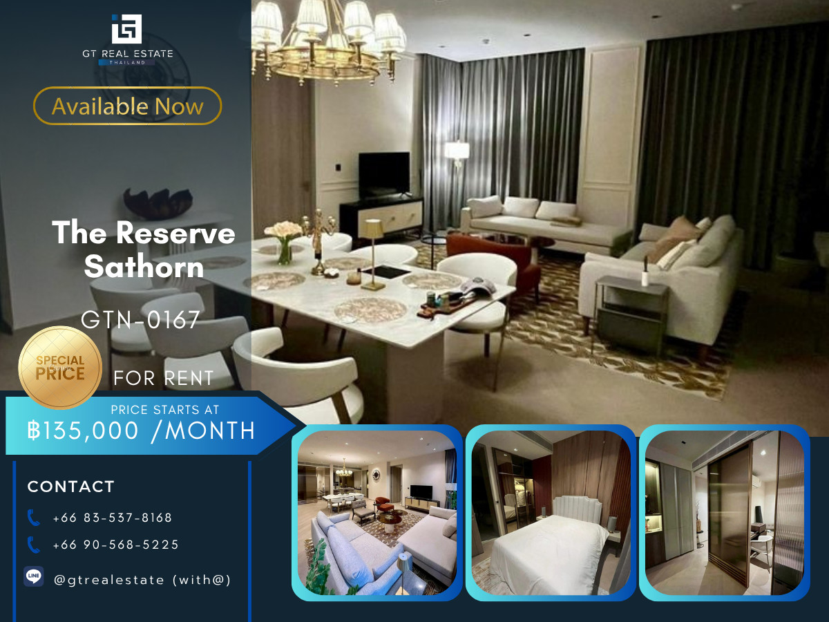 Luxury condo for rent at The Reserve Sathorn, convenient travel, close to the BTS, has a shuttle, beautiful room, fully furnished, ready to move in.