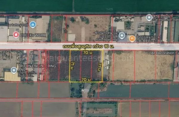 Land for sale, 3 rai 0 ngan 0 sq m, next to Phueng Suk Uthit Road, near Phueng Suk Market, Bueng Kham Proi, Lam Luk Ka.