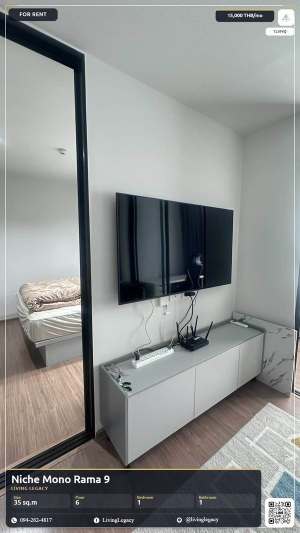 TJJ9YQ For Rent: Niche Mono Rama 9 | 35 sq.m. | 1 Bed | 15,000 THB/mo | Line: @livinglegacy