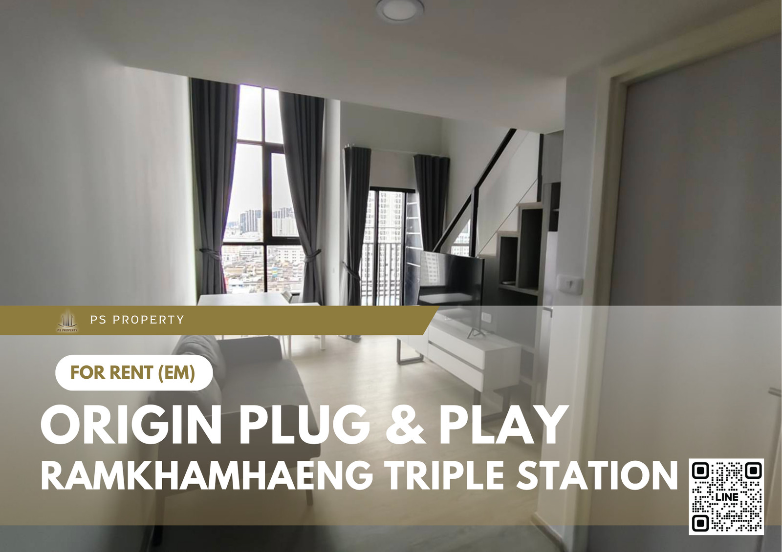 ให้เช่า 🔥 Origin Plug & Play Ramkhamhaeng Triple Station 🔥 ห้อง DUPLEX เฟอร์นิเจอร์ และ เครื่องใช้ไฟฟ้าครบ 