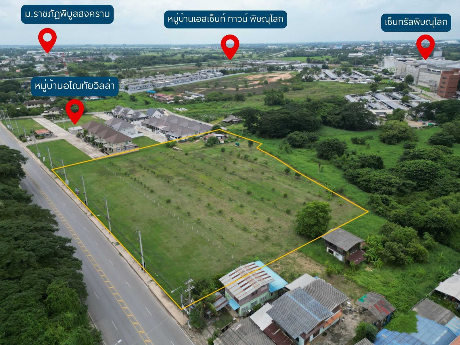 High potential land, 7 and a half rai, next to the road, near Central Phitsanulok. High potential land, 7 and a half rai, next to the road, near Central Phitsanulok.