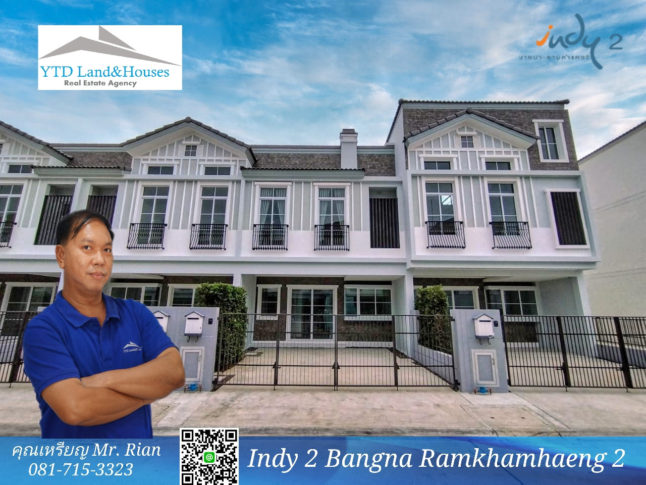 2-storey townhome for rent near Mega Bangna , Greatest location in the area Indy 2 Bangna-Ramkhamhaeng 2, front facing north,   Listing No: YT12-1127
