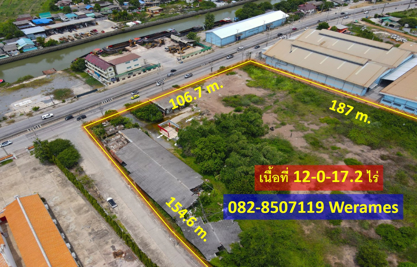 Land for sale, Mueang Pathum Thani District, next to a 6-lane main road (suitable for commercial use), area 12 rai, width 106 m. – รูปที่ 2