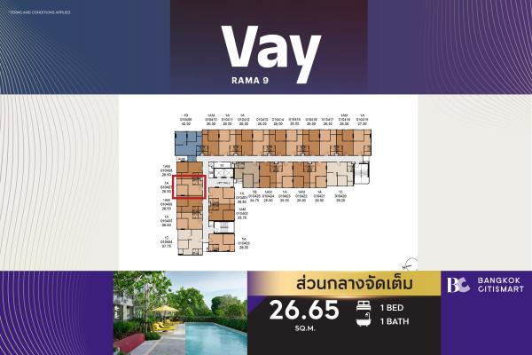 Best Quality🔥 Beautiful room, worth buying, Vay Rama 9 (1 Bed 26.65 sq.m.)