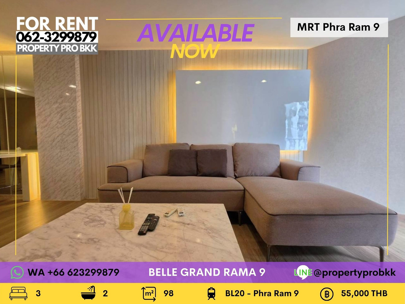 🌟 ให้เช่า 3 ห้องนอน | BELLE GRAND พระราม 9 🌟