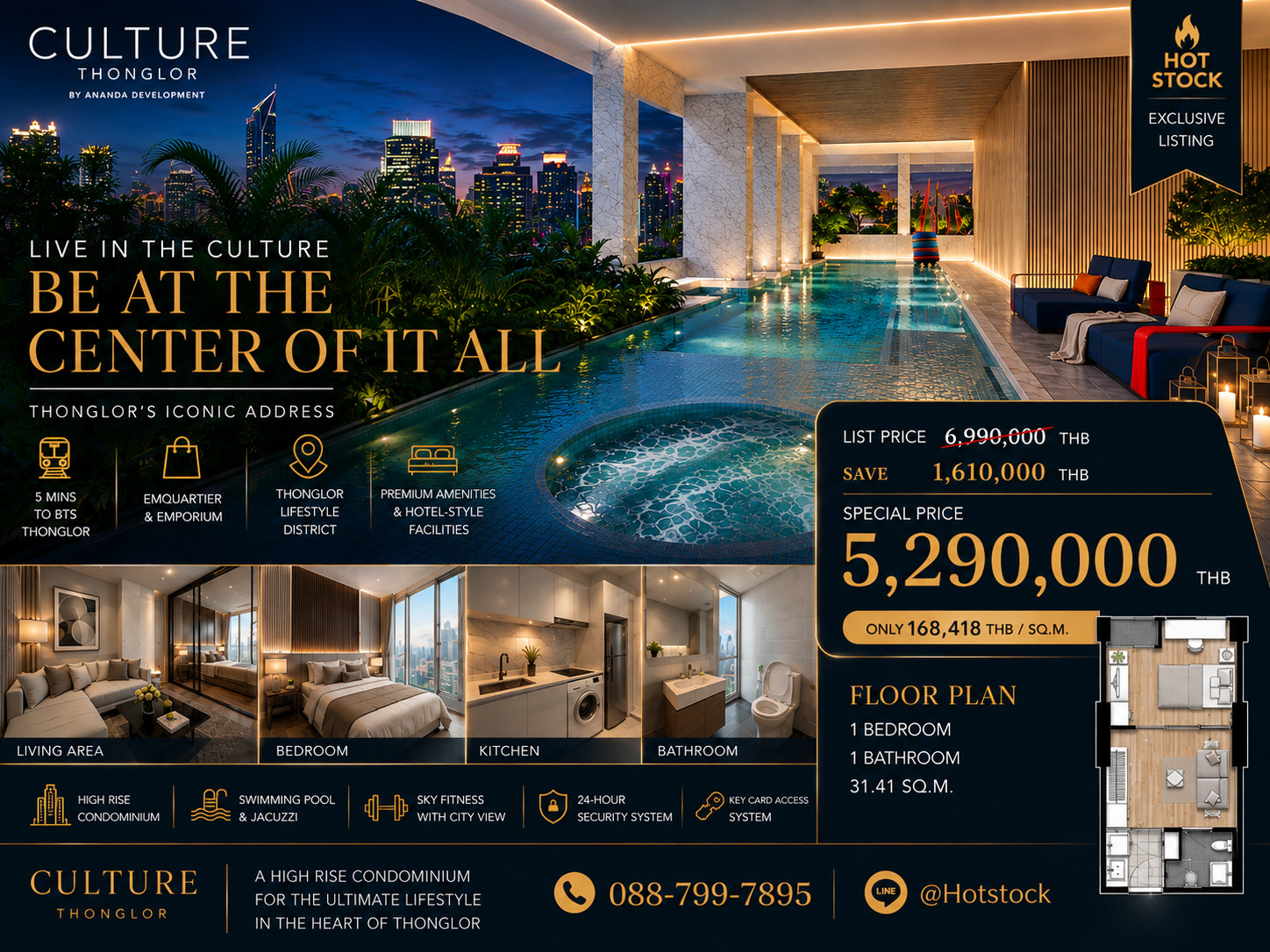 🔥 𝐕𝐈𝐏 𝐓𝐇𝐎𝐍𝐆𝐋𝐎𝐑 𝐃𝐄𝐀𝐋 🔥 | 𝐂𝐔𝐋𝐓𝐔𝐑𝐄 𝐓𝐇𝐎𝐍𝐆𝐋𝐎𝐑 Luxury Condo ใจกลางทองหล่อ 𝟏 Bedroom 𝟑𝟏.𝟒𝟏 ตร.ม. เพียง 𝟓.𝟐𝟗 ล้านบาท ใกล้ BTS ทองหล่อประมาณ 250 ม. 💎 📱 088-799-7895 – รูปที่ 2