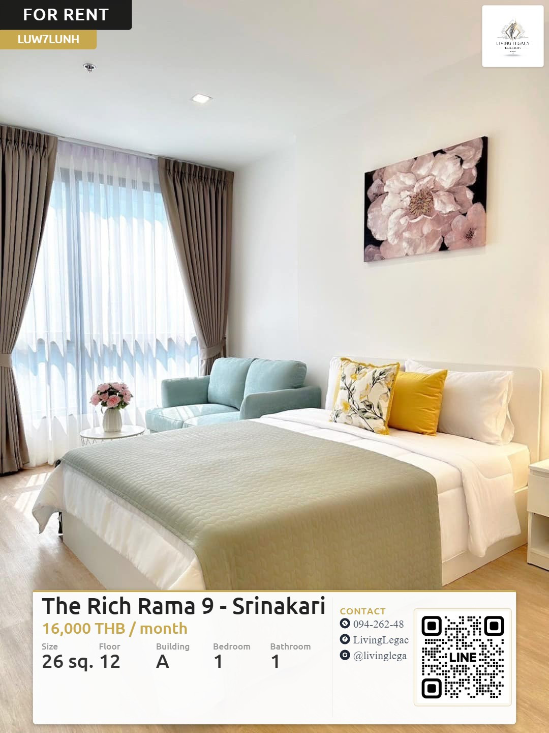 LUW7LUNH เช่าด่วน! คอนโด The Rich Rama 9 - Srinakarin 26 ตร.ม. | ชั้น 12 | 1 นอน | เฟอร์ครบ พร้อมเข้าอยู่ 16,000 บ./ด. LUW7LUNH เช่าด่วน! คอนโด The Rich Rama 9 - Srinakarin 26 ตร.ม. | ชั้น 12 | 1 นอน | เฟอร์ครบ พร้อมเข้าอยู่ 16,000 บ./ด.