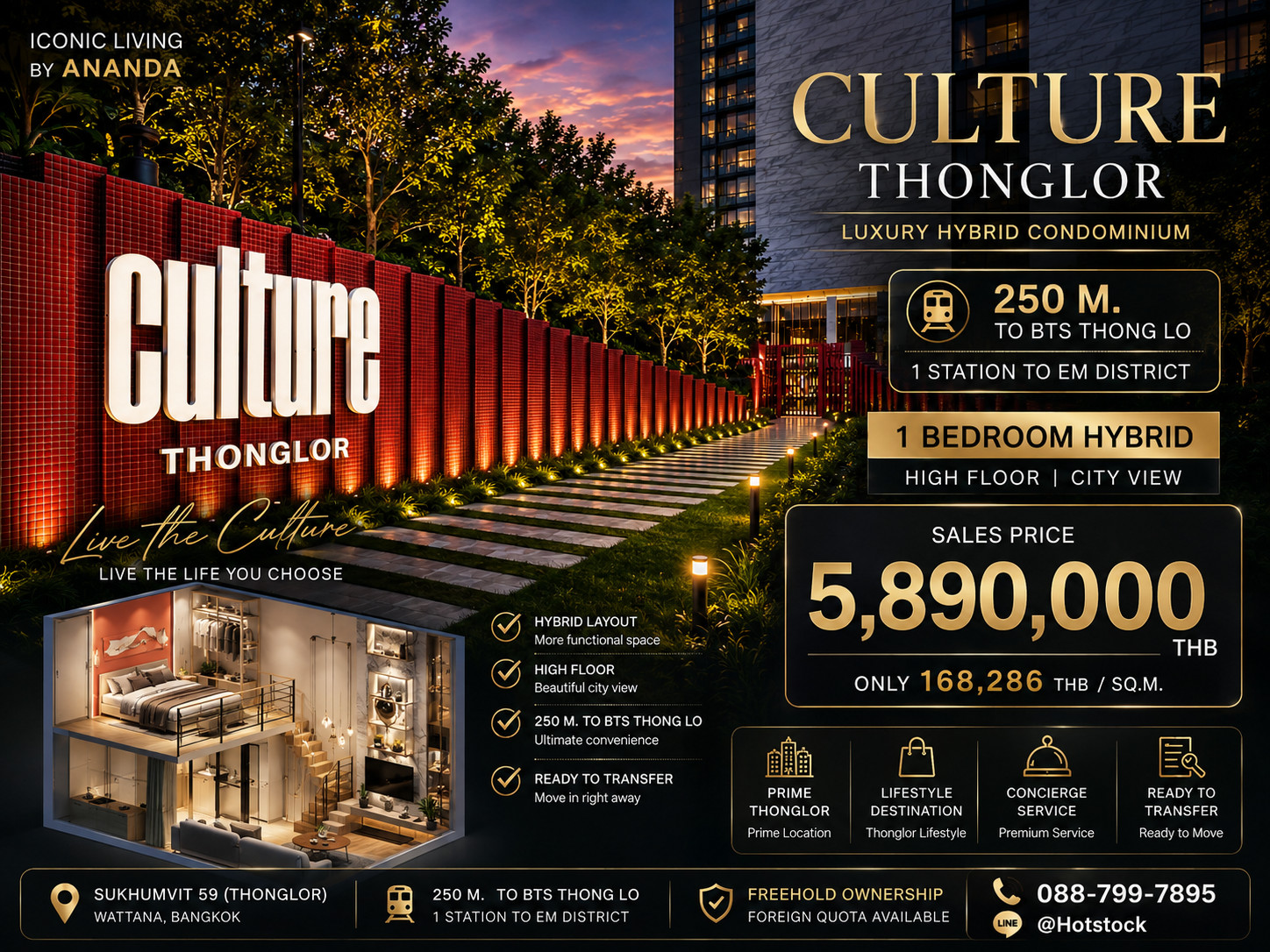 🔥 𝐇𝐎𝐓 𝐇𝐘𝐁𝐑𝐈𝐃 𝐃𝐄𝐀𝐋 🔥 | 𝐂𝐔𝐋𝐓𝐔𝐑𝐄 𝐓𝐇𝐎𝐍𝐆𝐋𝐎𝐑 ชีวิตเหนือระดับกลางทองหล่อ! 1 Bedroom Hybrid 20+15 ตร.ม. ชั้นสูง วิวเมือง ราคาเพียง 5.89 ล้าน 💎 📱 088-799-7895 – รูปที่ 2