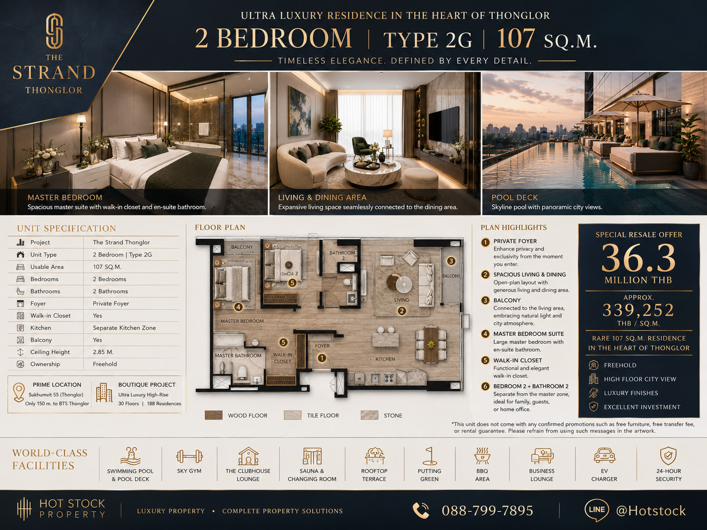💎 𝐑𝐀𝐑𝐄 𝟏𝟎𝟕 SQ.M. | THE STRAND THONGLOR 2 ห้องนอนใหญ่ใจกลางทองหล่อ เพียง 150 ม. ถึง BTS ทองหล่อ ราคา 36.3 ล้านบาท ✨ 📱 088-799-7895 – รูปที่ 4
