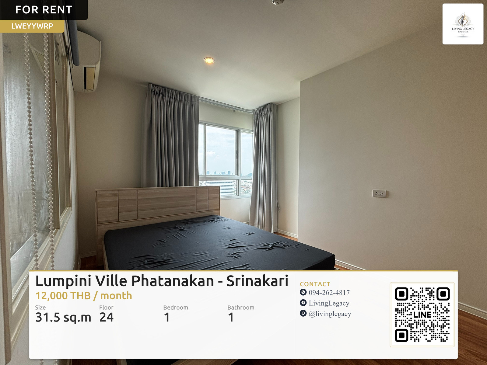 LWEYYWRP For Rent: Lumpini Ville Phatanakan - Srinakarin | 1BR, 31.5 sqm on Floor 24 | 12,000 THB/mo | LINE: @livinglegacy LWEYYWRP For Rent: Lumpini Ville Phatanakan - Srinakarin | 1BR, 31.5 sqm on Floor 24 | 12,000 THB/mo | LINE: @livinglegacy