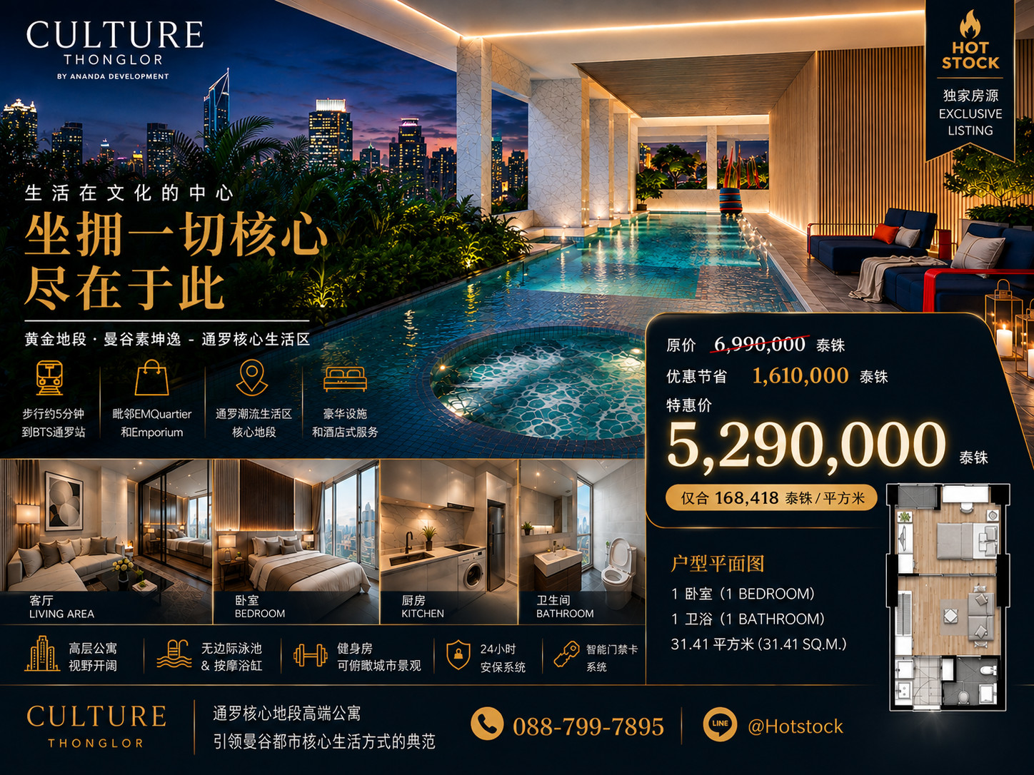 🔥 𝐕𝐈𝐏 𝐓𝐇𝐎𝐍𝐆𝐋𝐎𝐑 𝐃𝐄𝐀𝐋 🔥 | 𝐂𝐔𝐋𝐓𝐔𝐑𝐄 𝐓𝐇𝐎𝐍𝐆𝐋𝐎𝐑 Luxury Condo ใจกลางทองหล่อ 𝟏 Bedroom 𝟑𝟏.𝟒𝟏 ตร.ม. เพียง 𝟓.𝟐𝟗 ล้านบาท ใกล้ BTS ทองหล่อประมาณ 250 ม. 💎 📱 088-799-7895 – รูปที่ 3