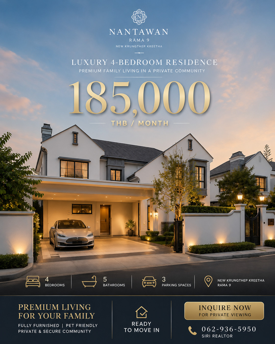 Luxury Family Home at 185,000 THB / MONTH — Premium Family Living in NANTAWAN Rama 9 – New Krungthep Kreetha who is looking for a single-family home that offers more than usable space. This house features 302 sq m of living space with 4 bedrooms, 5 bathro Luxury Family Home at 185,000 THB / MONTH — Premium Family Living in NANTAWAN Rama 9 – New Krungthep Kreetha who is looking for a single-family home that offers more than usable space. This house features 302 sq m of living space with 4 bedrooms, 5 bathro