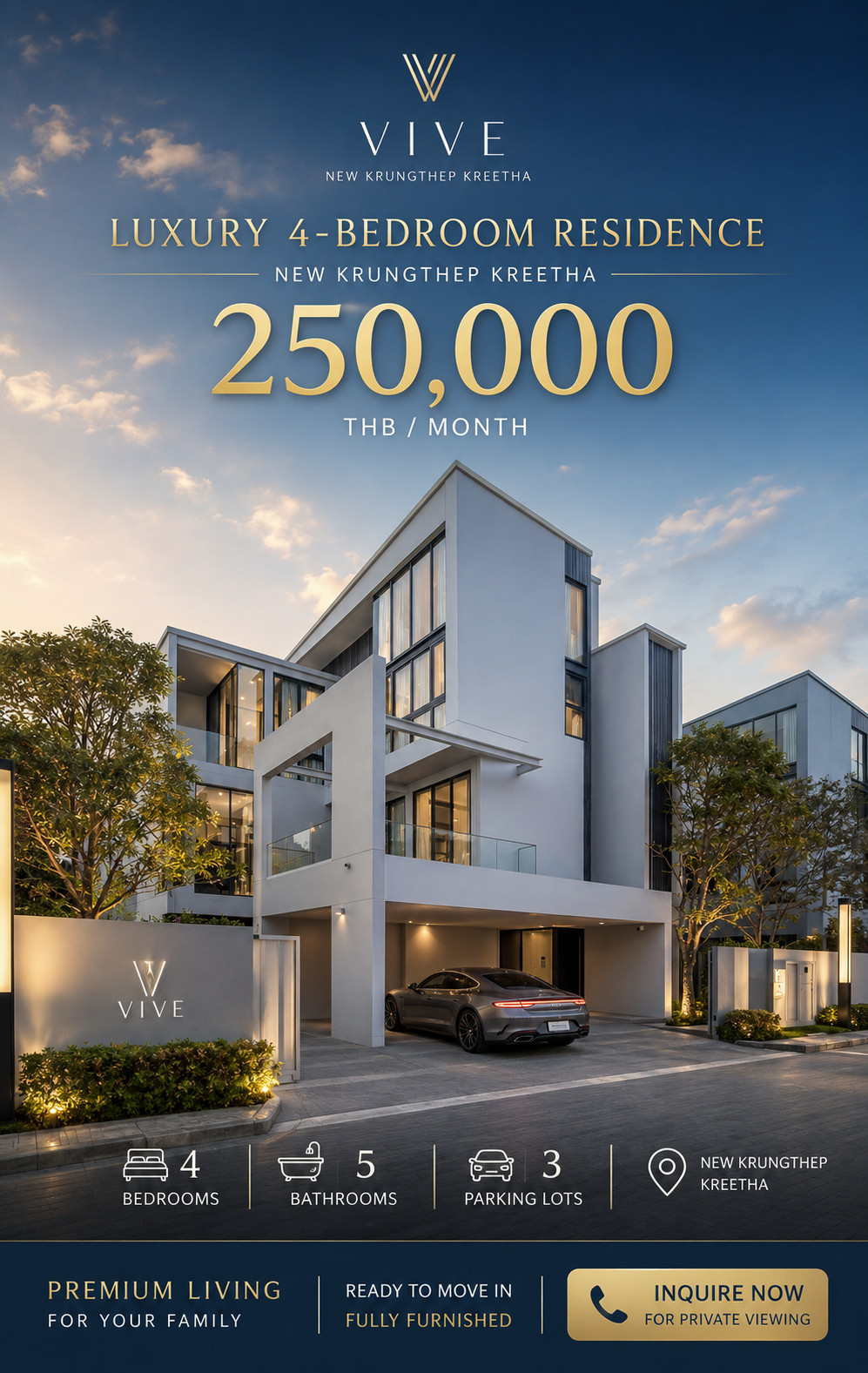 บ้านหรู 4 ห้องนอน VIVE New Krungthep Kreetha ค่าเช่า 250,000 บาท/เดือน พื้นที่ขนาดใหญ่ สถาปัตยกรรมโดดเด่น สำหรับการอยู่อาศัยระดับพรีเมียม บ้านหรู 4 ห้องนอน VIVE New Krungthep Kreetha ค่าเช่า 250,000 บาท/เดือน พื้นที่ขนาดใหญ่ สถาปัตยกรรมโดดเด่น สำหรับการอยู่อาศัยระดับพรีเมียม
