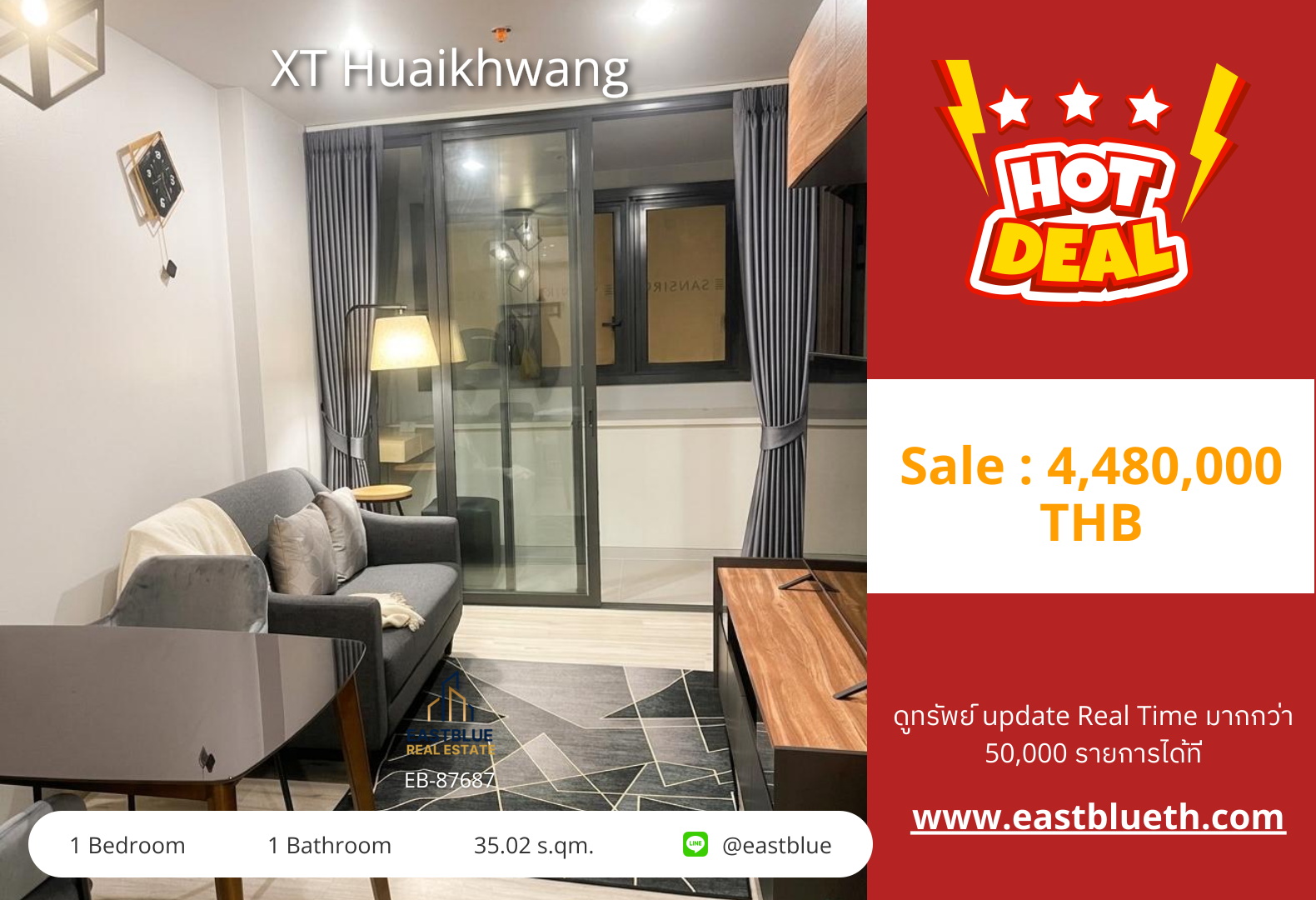 For Sale: XT Huaikhwang 1 Bed 35.02 sqm near MRT Huai Kwang 4.48M THB For Sale: XT Huaikhwang 1 Bed 35.02 sqm near MRT Huai Kwang 4.48M THB