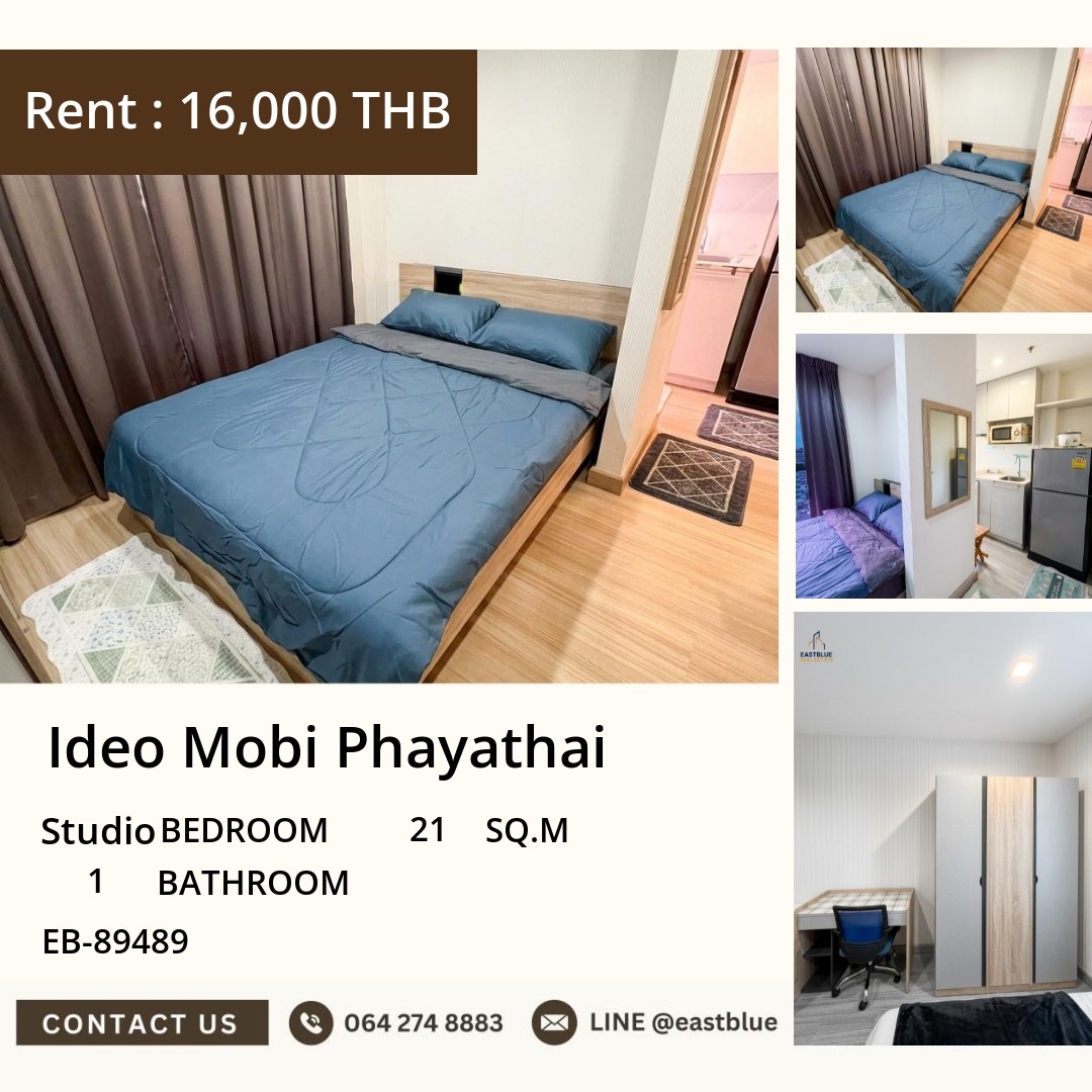 For Rent: Ideo Mobi Phayathai Studio 21 sqm near BTS Phaya Thai 16,000 THB/month For Rent: Ideo Mobi Phayathai Studio 21 sqm near BTS Phaya Thai 16,000 THB/month