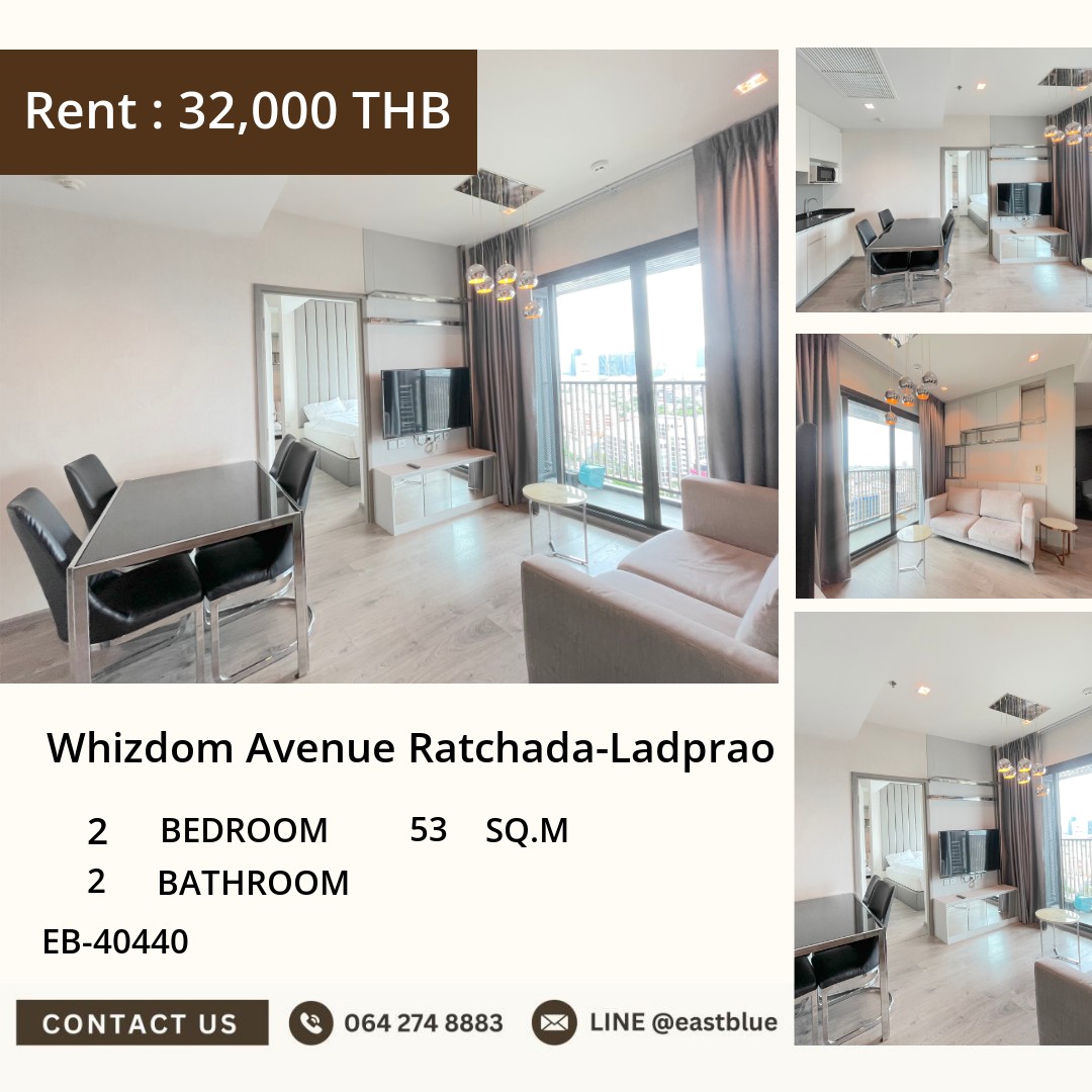 For Rent: Whizdom Avenue Ratchada-Ladprao 2-Bed, 32,000 THB 🌇