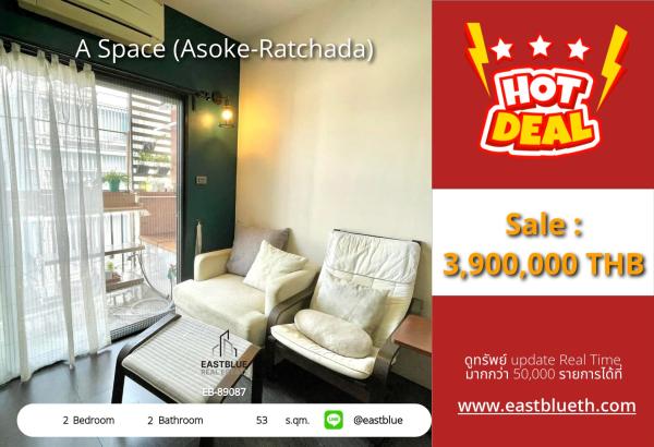 05/10/2026, 🏢 Modern 2-Bed Condo at A Space Asoke-Ratchada - Just 3.9M Baht!
Prime Location, 53 sqm, Steps from Phra Ram 9 BTS/MRT 🚇 0642748883
