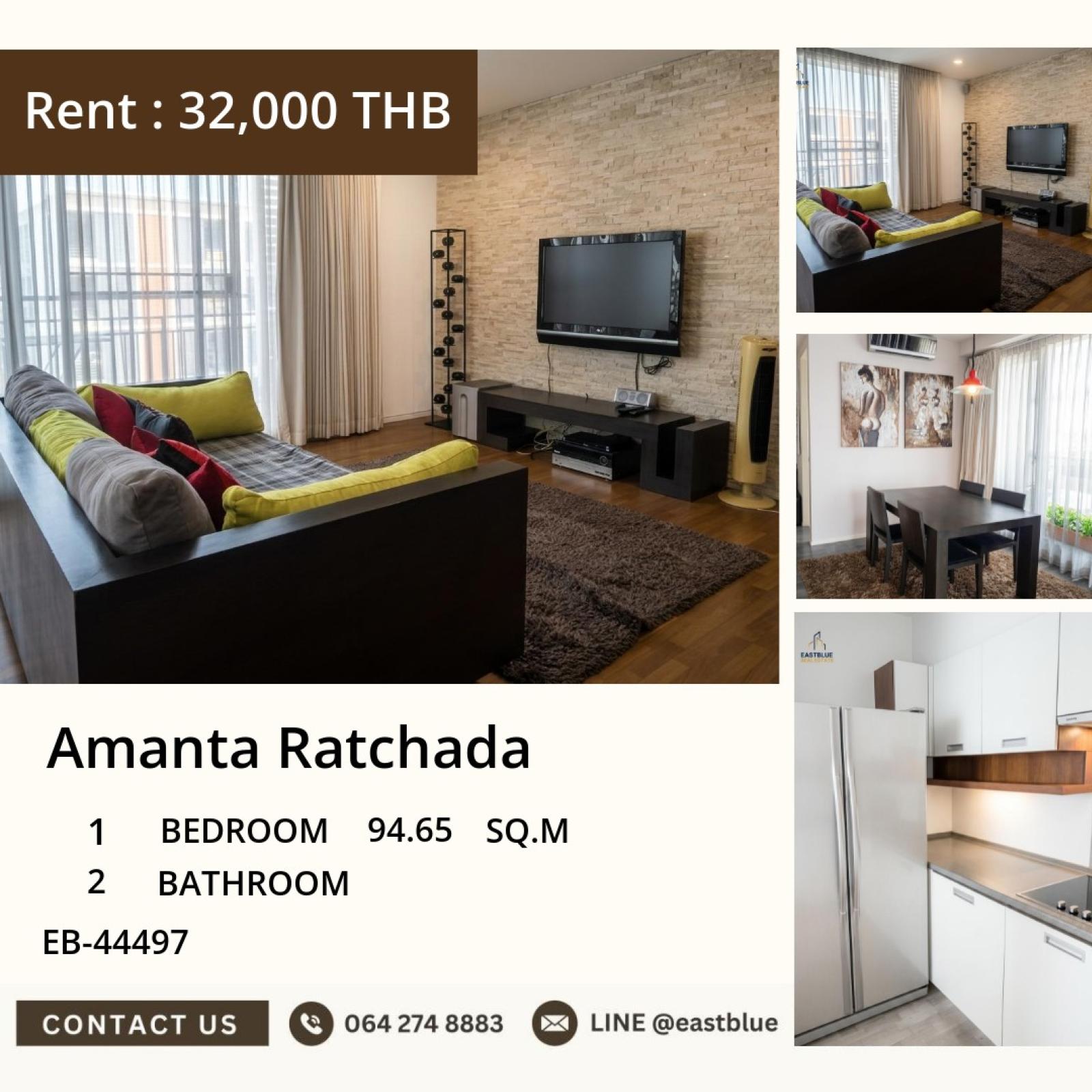 19/08/2026, อยู่อย่างสะดวกสบาย! 🏢
ให้เช่าคอนโด Amanta Ratchada 1 ห้องนอน 💺
พื้นที่ 94.65 ตร.ม. เพียง 32,000 บาทต่อเดือน 💰
เดินทางสะดวกใกล้ สถานีBTS/MRT ไทยศึกษา 🚇
ครบทุกความต้องการภายในโครงการ 🛒 0642748883