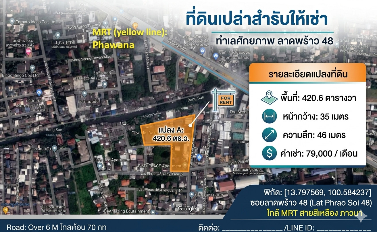 ให้เช่าที่ดินเปล่า ในซอยลาดพร้าว 48 แยก 8-2-1 ให้เช่าที่ดินเปล่า ในซอยลาดพร้าว 48 แยก 8-2-1