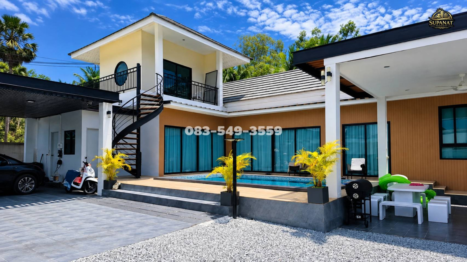 Pool Villa Huai Yai for sale, Pattaya, 4 bedrooms, 3 bathrooms, private pool, next to the motorway. Near Jomtien Beach, 15 minutes, cheap price.