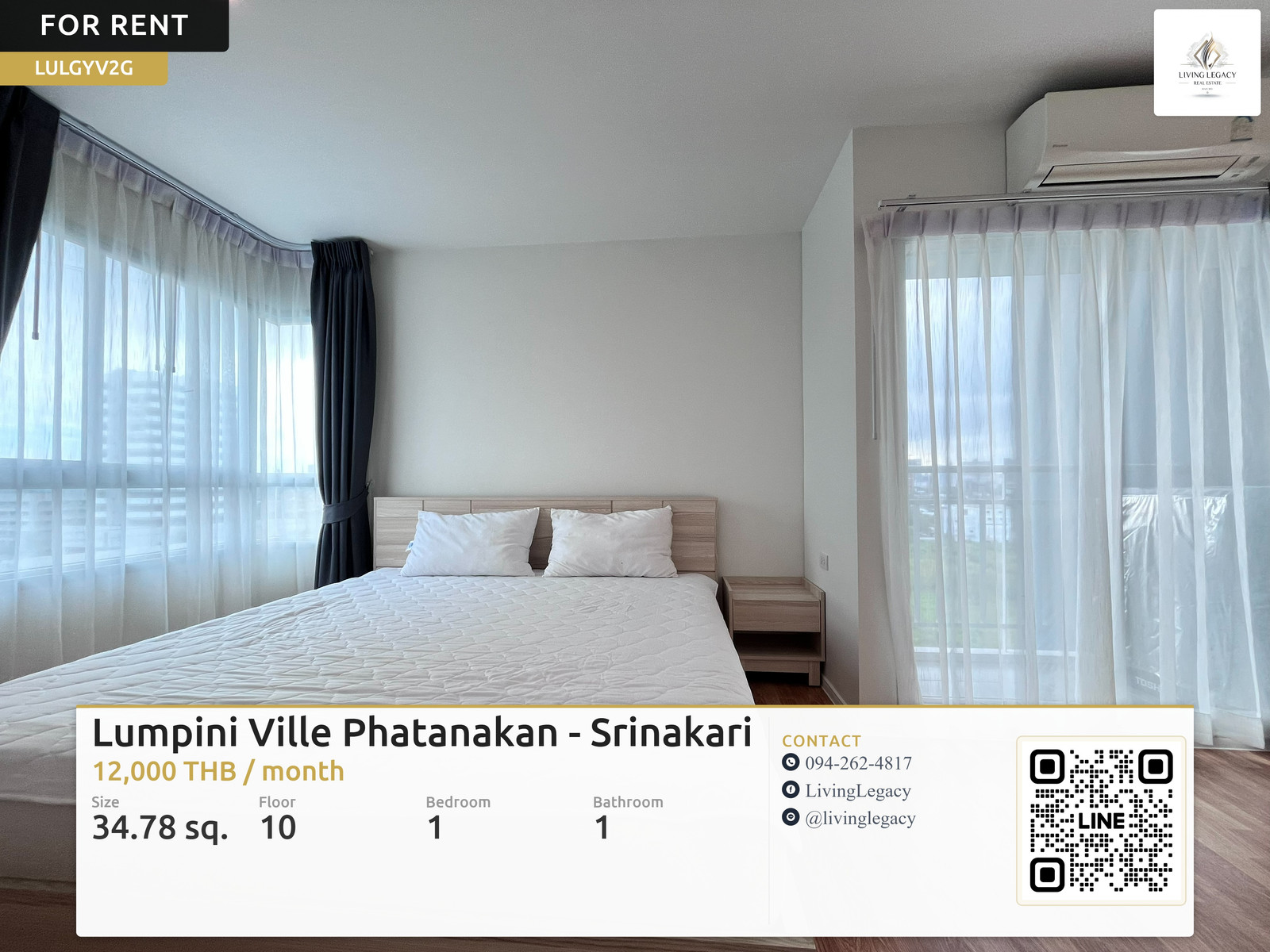 LULGYV2G เช่าด่วน คอนโด Lumpini Ville Phatanakan - Srinakarin | 1 นอน 34.78 ตร.ม. ชั้น 10 | 12,000 บาท/เดือน LULGYV2G เช่าด่วน คอนโด Lumpini Ville Phatanakan - Srinakarin | 1 นอน 34.78 ตร.ม. ชั้น 10 | 12,000 บาท/เดือน