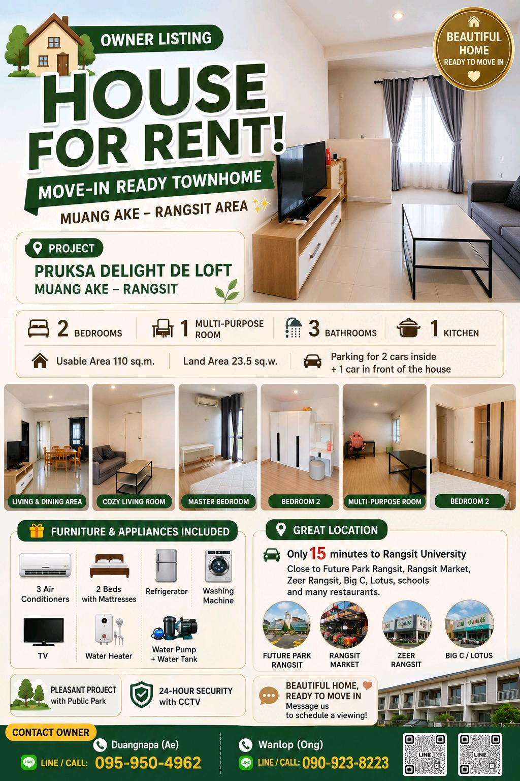 🏡 TownHouse for rent! Ready to move 📍Delight De Loft Muang Ake–Rangsit near Rangsit university 🏡 TownHouse for rent! Ready to move 📍Delight De Loft Muang Ake–Rangsit near Rangsit university