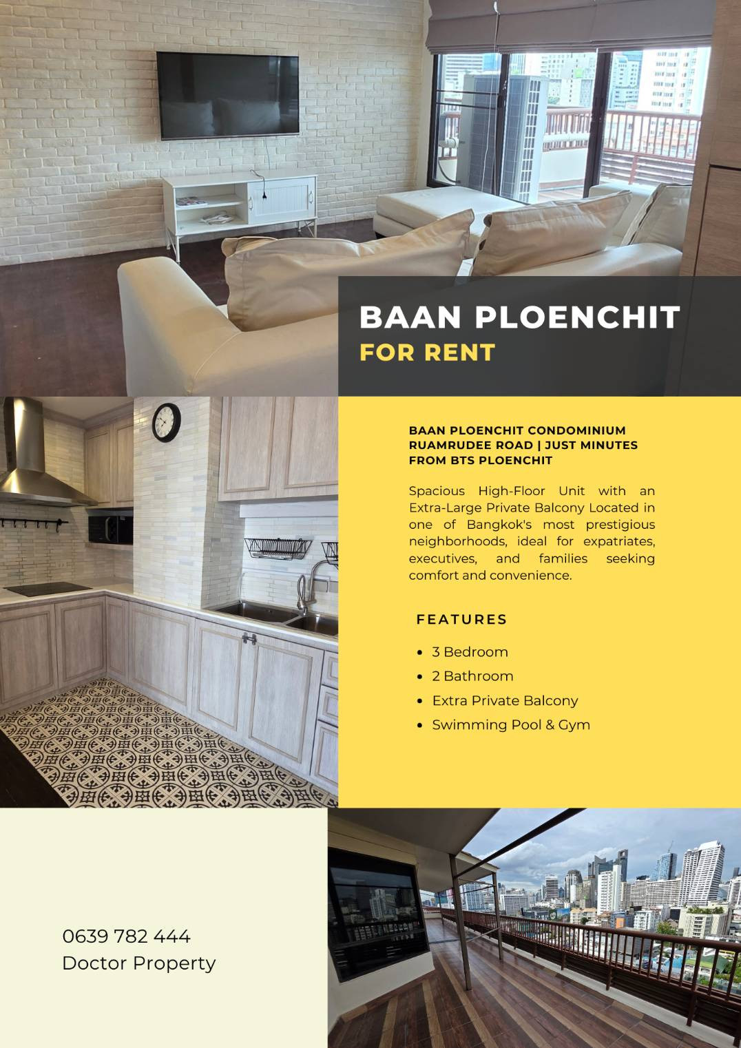 🔥 ให้เช่า | Baan Ploenchit Condominium (บ้านเพลินจิต) ซอยร่วมฤดี 3 ห้องนอน 126 ตรม. (พิเศษ ระเบียงกว้าง มีเพียงไม่กี่ห้องเท่านั้น)🔥