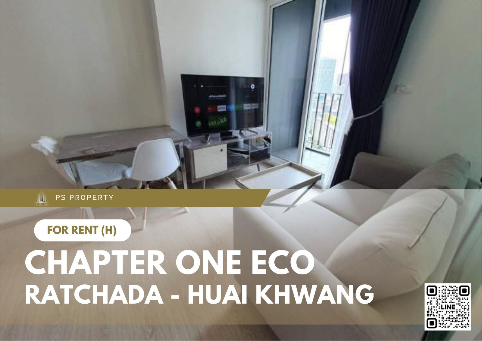 For Rent ✨ Chapter One Eco Ratchada - Huai Khwang ✨ Fully furnished and equipped with appliances; near MRT Huai Khwang.