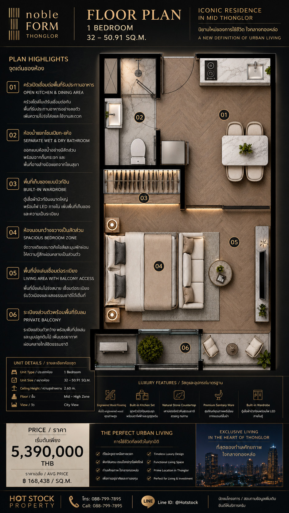 🔥 𝐇𝐎𝐓 𝐓𝐇𝐎𝐍𝐆𝐋𝐎𝐑 𝐃𝐄𝐀𝐋 🔥 | 𝐍𝐎𝐁𝐋𝐄 𝐅𝐎𝐑𝐌 𝐓𝐇𝐎𝐍𝐆𝐋𝐎𝐑 คอนโด Luxury ใจกลางทองหล่อ 𝟏 Bedroom 𝟑𝟐 ตร.ม. เพียง 𝟓.𝟑𝟗 ล้าน 💎 📱 088-799-7895 – รูปที่ 3