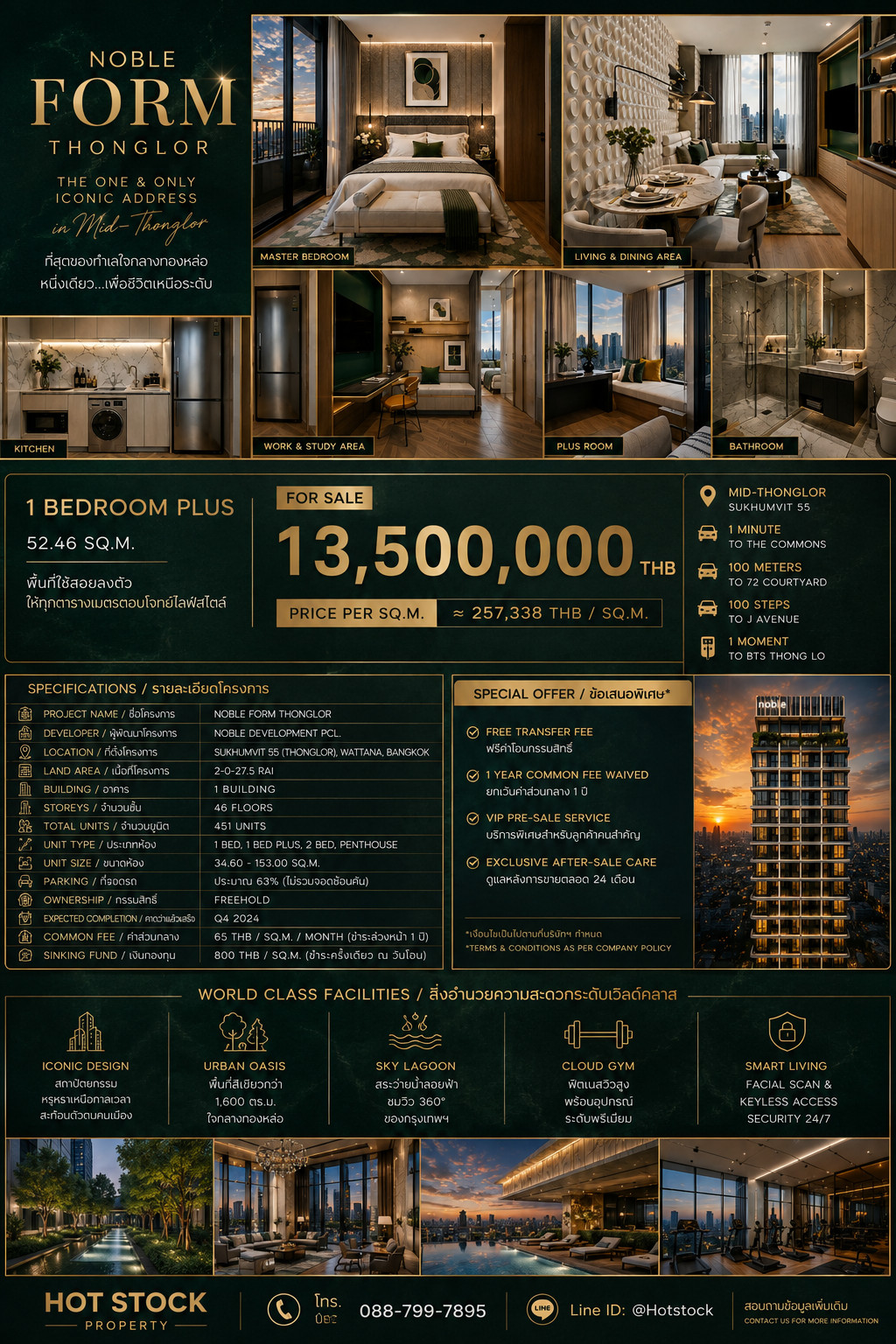 🔥 𝐏𝐑𝐈𝐌𝐄 𝐓𝐇𝐎𝐍𝐆𝐋𝐎𝐑 𝐃𝐄𝐀𝐋 🔥 | 𝐍𝐎𝐁𝐋𝐄 𝐅𝐎𝐑𝐌 𝐓𝐇𝐎𝐍𝐆𝐋𝐎𝐑 ใช้ชีวิตเหนือระดับกลางสุขุมวิท 55 | 1 Bed+ 52.46 ตร.ม. เพียง 13.50 ล้าน 💎 📱 088-799-7895 – รูปที่ 2