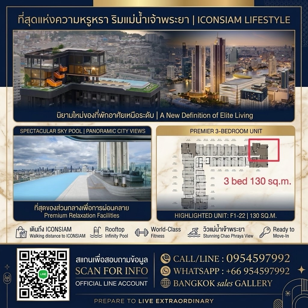 🔥For Sale📍Rhythm charoennakhon iconic 📍3 bedrooms 130 Sq.M. Selling Price : 23,500,000