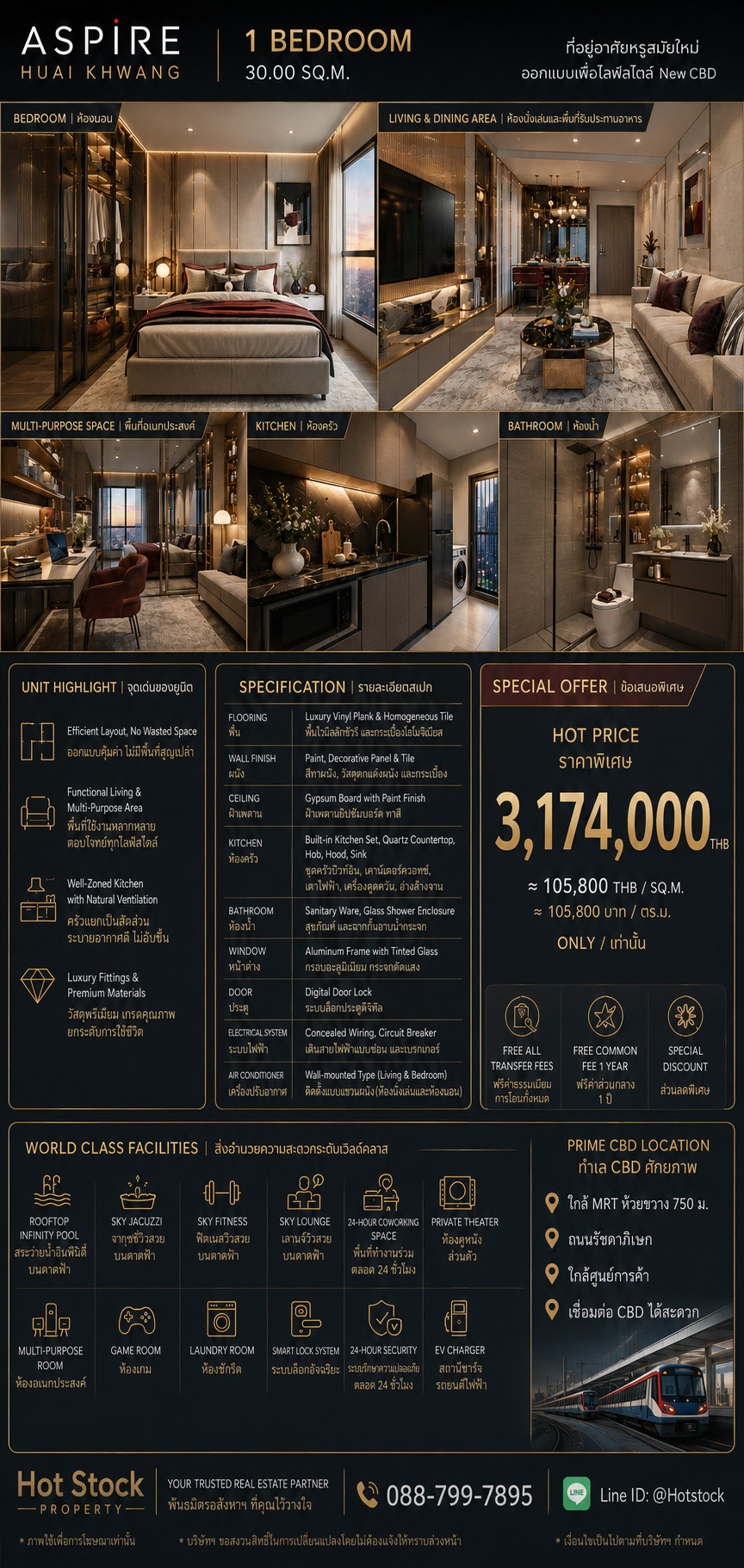 🔥 𝐇𝐎𝐓 𝐏𝐑𝐈𝐂𝐄 🔥 | 𝐀𝐒𝐏𝐈𝐑𝐄 𝐇𝐔𝐀𝐈 𝐊𝐇𝐖𝐀𝐍𝐆 1 Bedroom 30 ตร.ม. ใกล้ MRT ห้วยขวาง 750 ม. ราคาดีเพียง 3.174 ล้าน 💯 📱 088-799-7895 – รูปที่ 2
