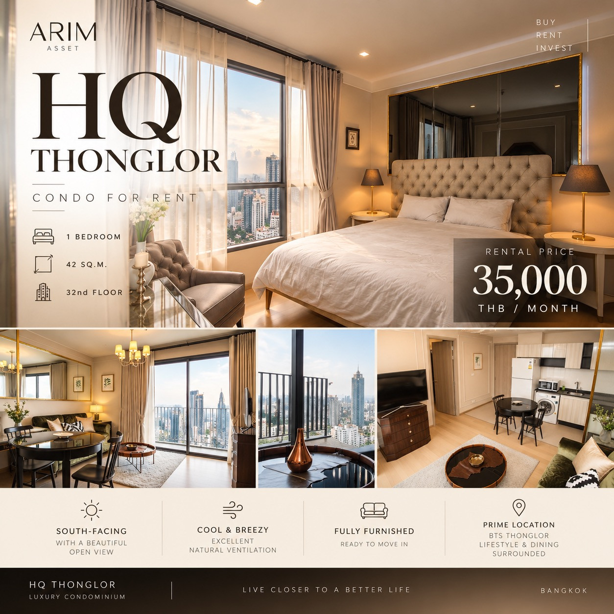 HQ Thonglor by Sansiri, near BTS Thonglor, high floor, good location, 42 sq m. HQ Thonglor by Sansiri, near BTS Thonglor, high floor, good location, 42 sq m.