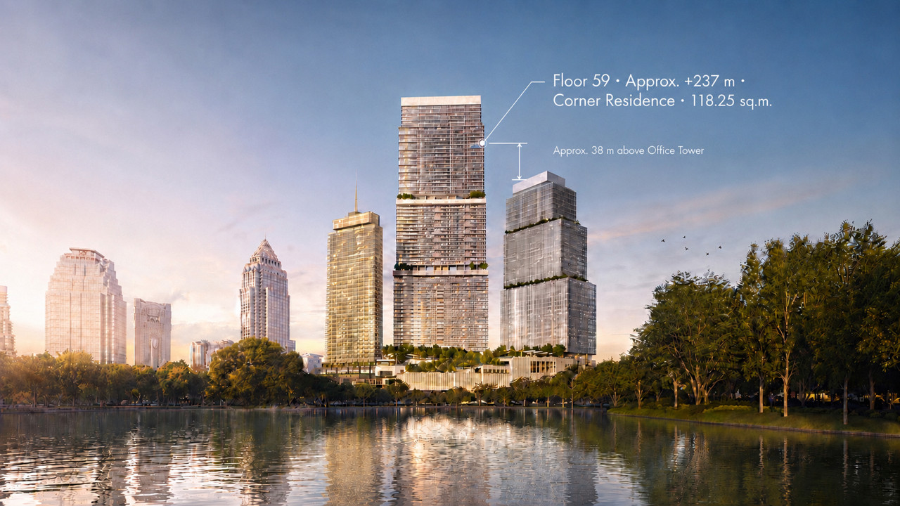 Rare Super High-Floor Corner Residence at Dusit Residences | Floor 59 · Approx. +237 m · 118.25 sq.m. · 270° panoramic views