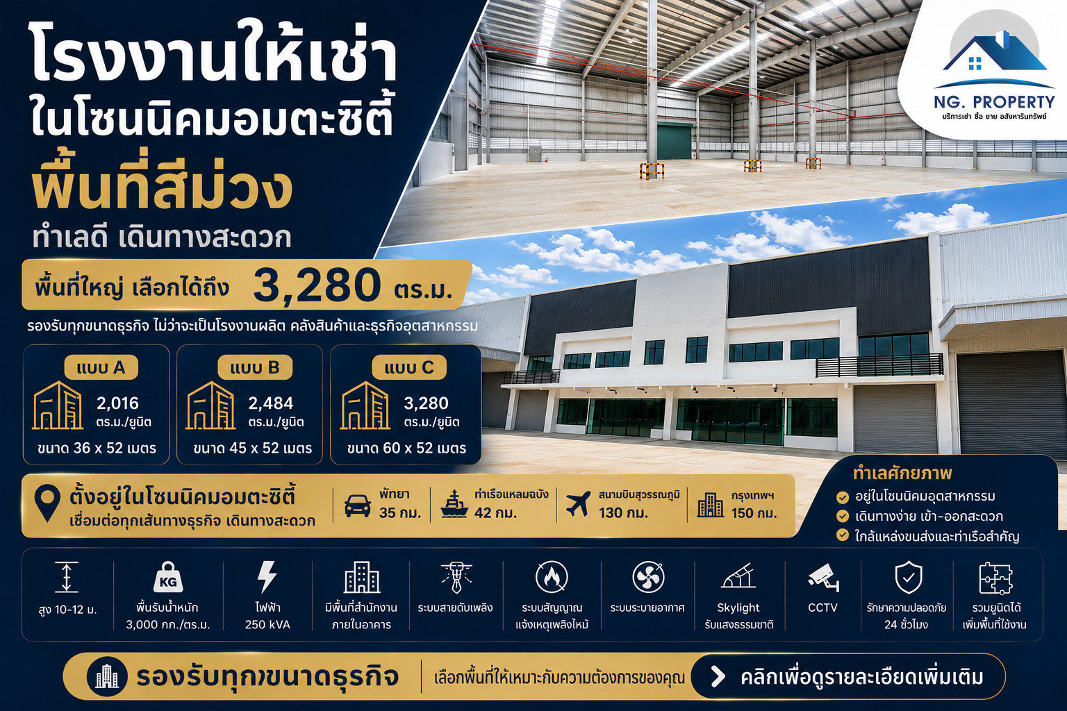 🔥 โรงงานให้เช่า “ในอมตะซิตี้ ระยอง” | เริ่มเพียง 180 บาท/ตร.ม./เดือน | พื้นที่ใหญ่ เลือกได้ถึง 3,280 ตร.ม.