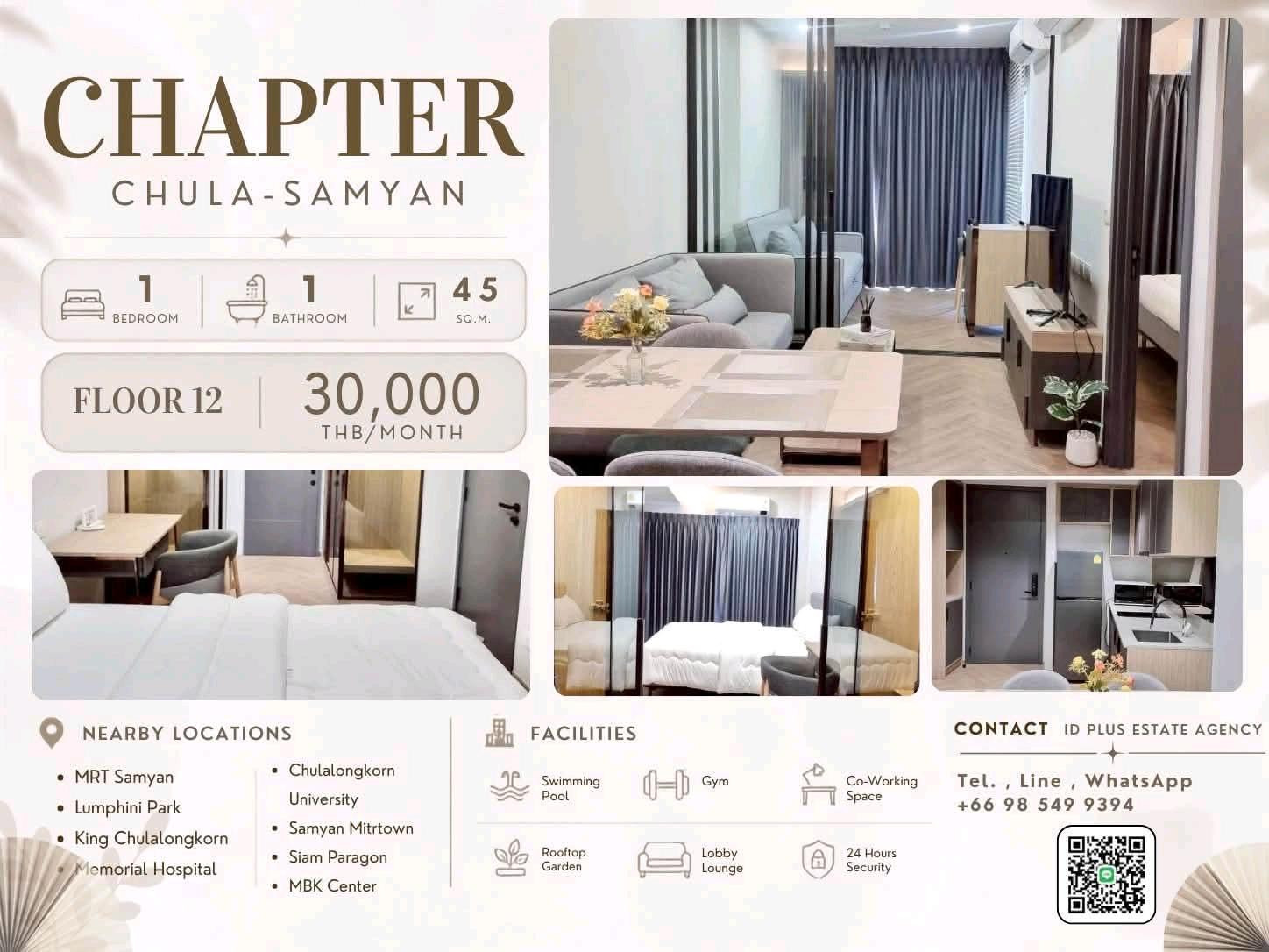 🏢 Condo room for Rent | Chapter Chula-Samyan @ 🚶🏻♂️walk 6 mins. to MRT Samyan @ 📍 Location: Chula-Samyan 💰 Rental Price: 30k. 📐 Size: 45 sq.m 🛏️ Type: 1 bedroom 1 bathroom 🏙️ Floor: 12 🏢 Condo room for Rent | Chapter Chula-Samyan @ 🚶🏻♂️walk 6 mins. to MRT Samyan @ 📍 Location: Chula-Samyan 💰 Rental Price: 30k. 📐 Size: 45 sq.m 🛏️ Type: 1 bedroom 1 bathroom 🏙️ Floor: 12