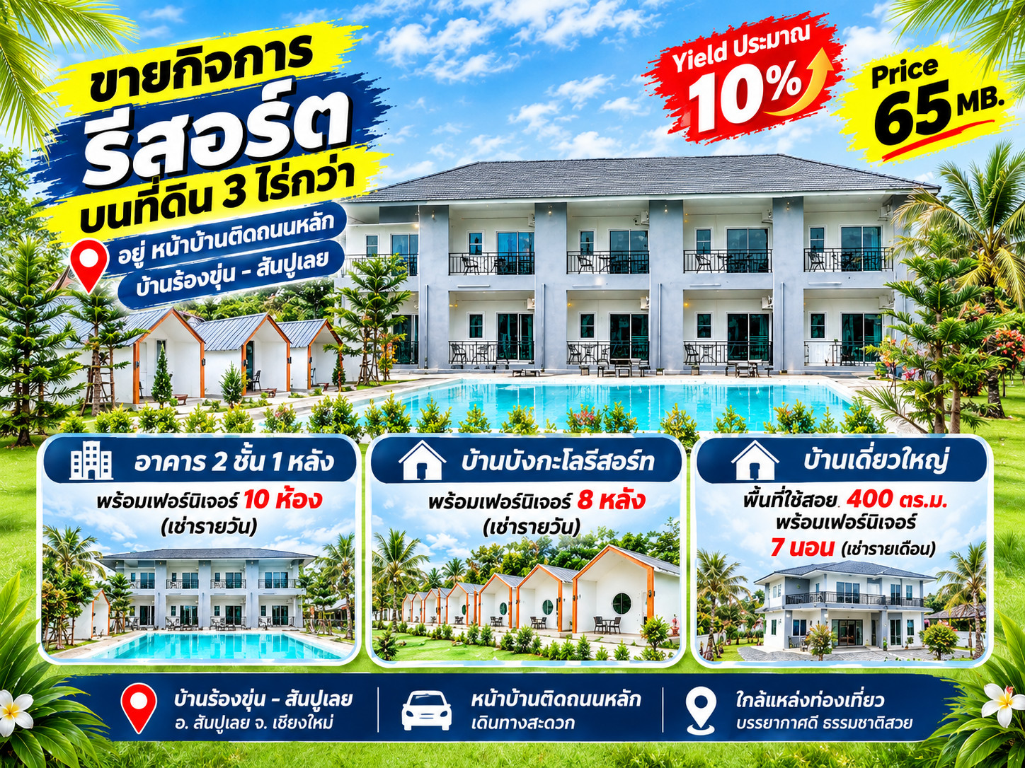 ขายกิจการ รีสอร์ต บ้านเช่ารายเดือน และ ห้องพักรายวัน อยู่ บ้านร้องขุ่น - สันปูเลย จ.เชียงใหม่ ขายกิจการ รีสอร์ต บ้านเช่ารายเดือน และ ห้องพักรายวัน อยู่ บ้านร้องขุ่น - สันปูเลย จ.เชียงใหม่