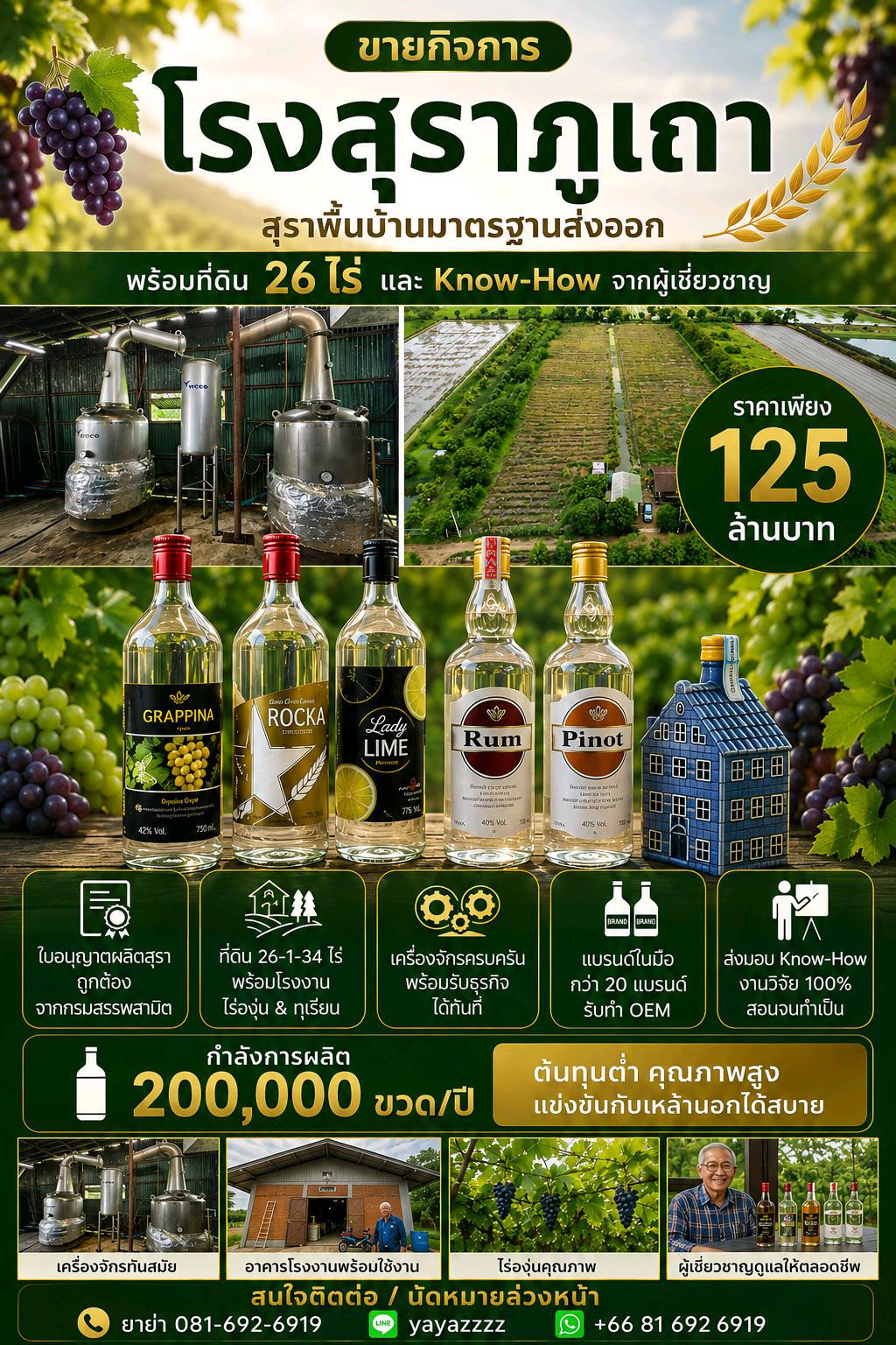 🍇🌾 ขายกิจการ “โรงกลั่นสุราภูเถา“ สุราพื้นบ้านมาตรฐานส่งออก พร้อมที่ดิน 26 ไร่ และ Know-How จากผู้เชี่ยวชาญ ที่คิดค้นพัฒนาต่อยอดมากว่า 10 ปี