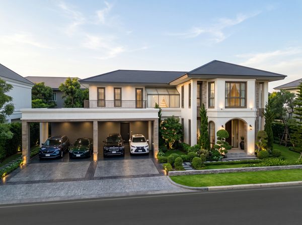 **New Palacio เลขที่บ้านมงคล 99/88 บ้านนวัตกรรมป้องกันน้ำท่วม รุ่นใหม่เพดานสูง 3.2 เมตร ใกล้โรงเรียนนานาชาติ Brighton College กรุงเทพกรีฑา