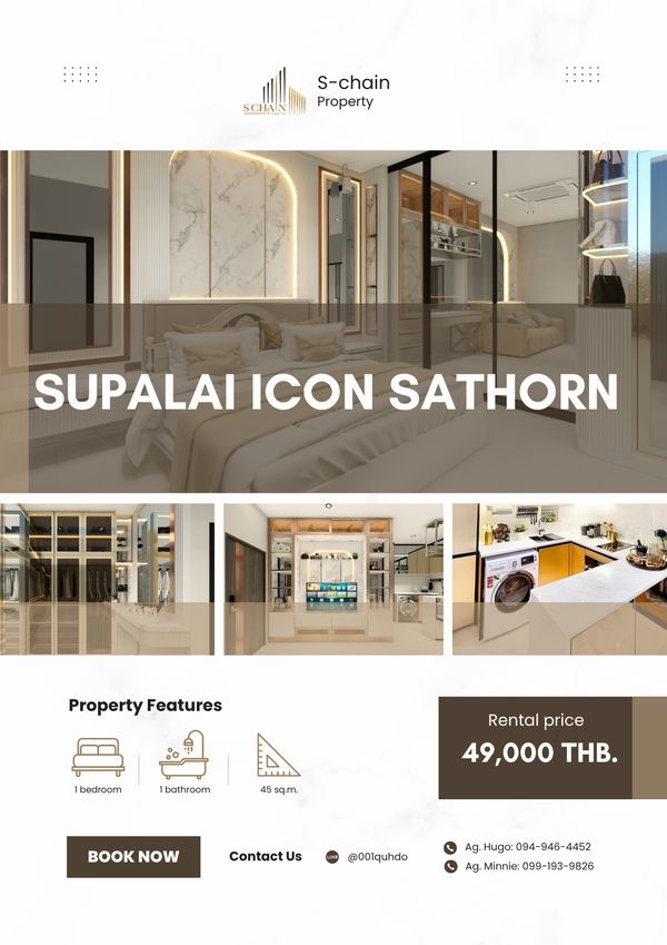✨🏙️ Luxury High-End Room 🥂 20th floor, luxury room, beautiful view in the heart of Sathorn 🔥 Supalai Icon Sathorn ✨ NO-022