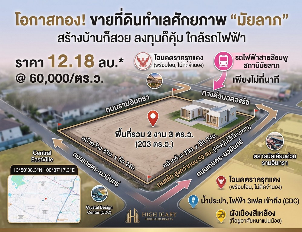 ขายที่ดิน 2 งาน 3 ตร.ว. ซอยมัยลาภ ประเสริฐมนูกิจ 29 แยก 8 ถมแล้ว พร้อมโอน ขายที่ดิน 2 งาน 3 ตร.ว. ซอยมัยลาภ ประเสริฐมนูกิจ 29 แยก 8 ถมแล้ว พร้อมโอน