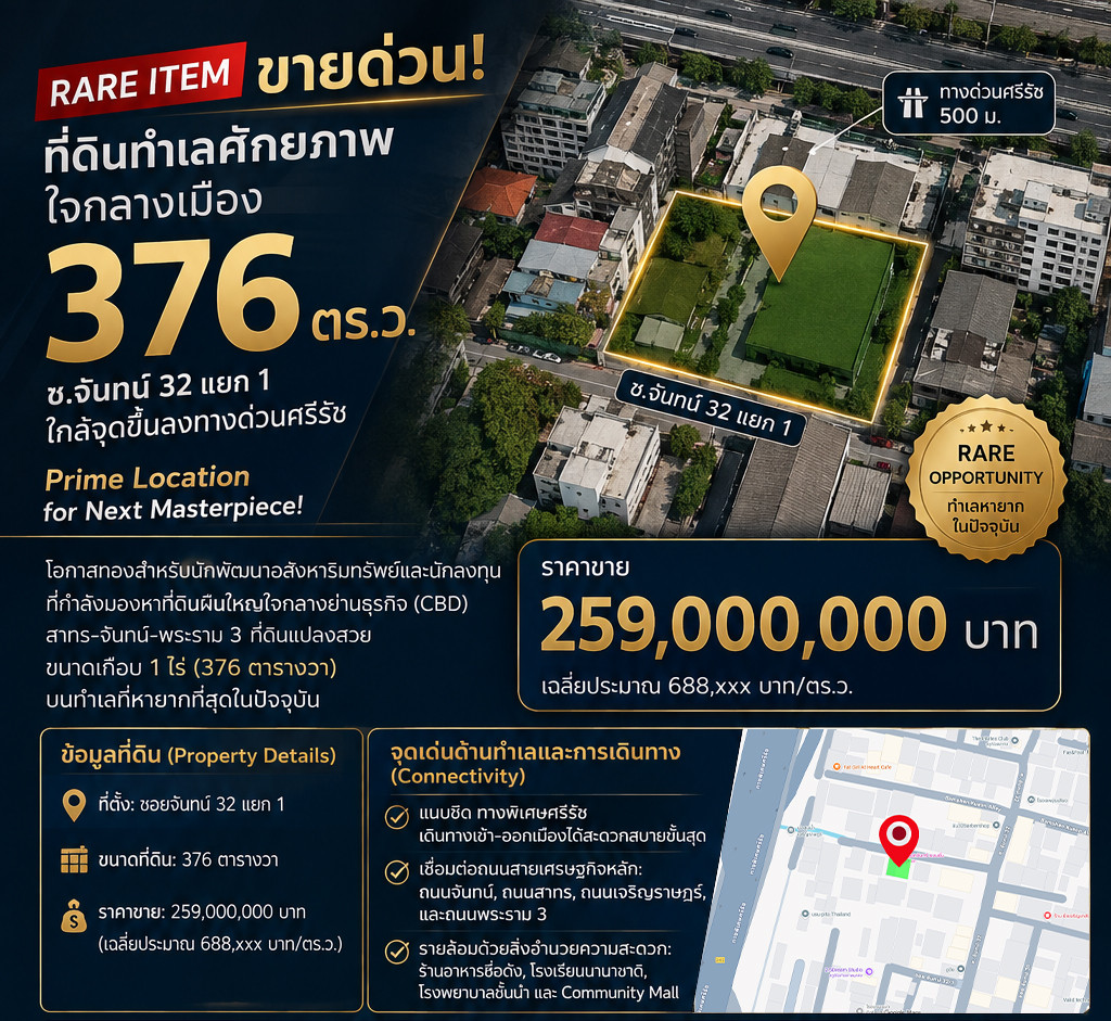 🚨 [RARE ITEM] ขายด่วน! ที่ดินทำเลศักยภาพใจกลางเมือง 376 ตร.ว. ซ.จันทน์ 32 แยก 1 ใกล้จุดขึ้นลงทางด่วนศรีรัช   – รูปที่ 2