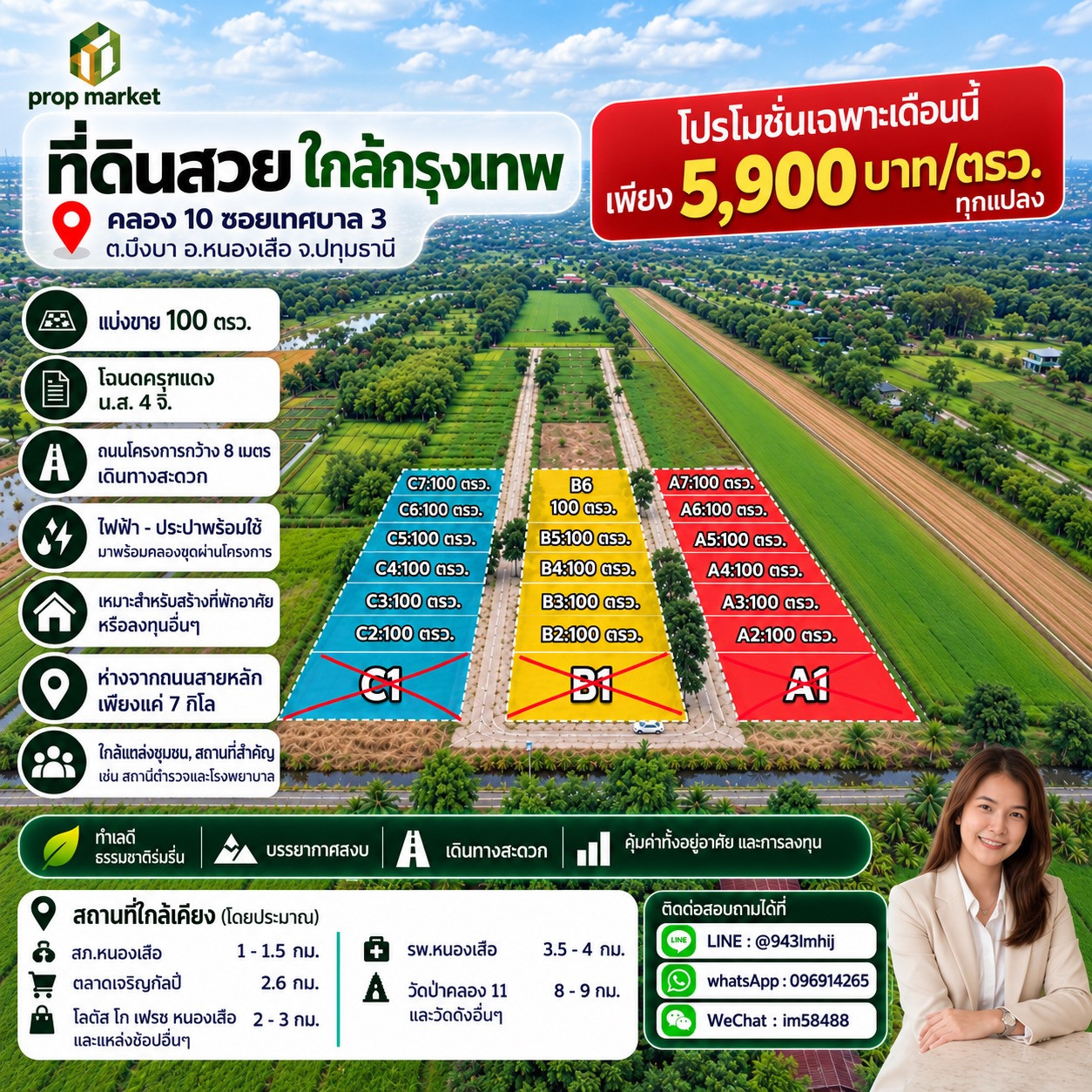 ขายที่ดินปทุมฯ ที่สวยใกล้กรุงเทพฯ ราคาเพียง 5,900 บาท/ตร.ว. 