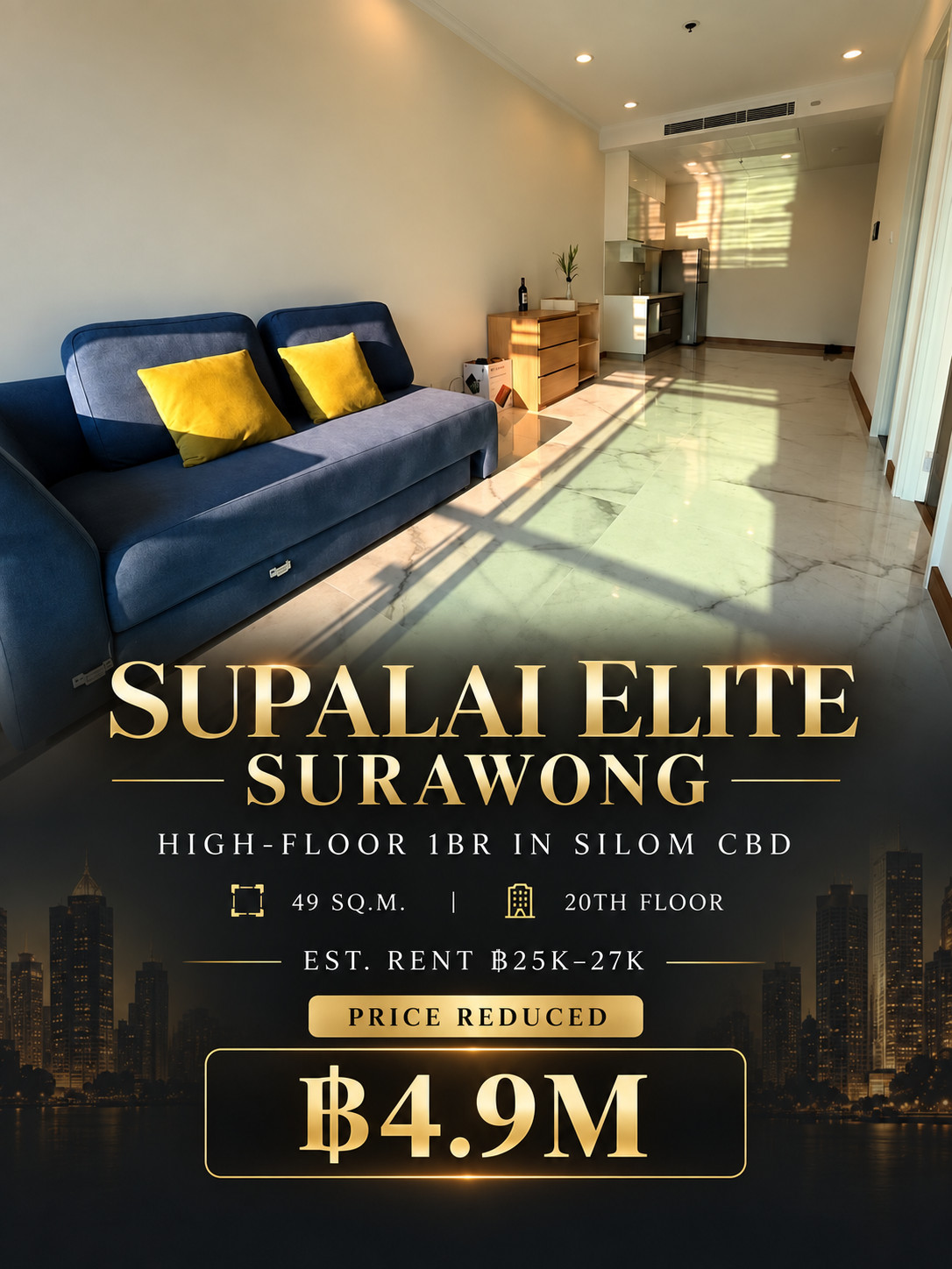 🔥 Supalai Elite Surawong | 1BR | 49 sq.m. | Silom–Surawong CBD | ONLY ฿5.8M