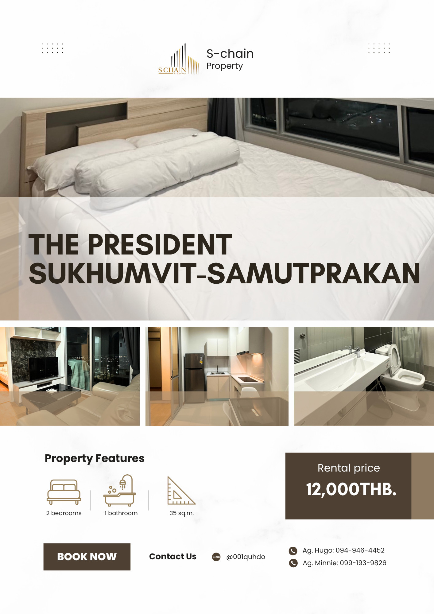 🐬🩵 Next to BTS Phraek Sa 0 m., high floor, 16 rooms, 2 bedrooms, near the mall, easy travel into the city 🌈 The President Sukhumvit - Samutprakan ✨ NO-038