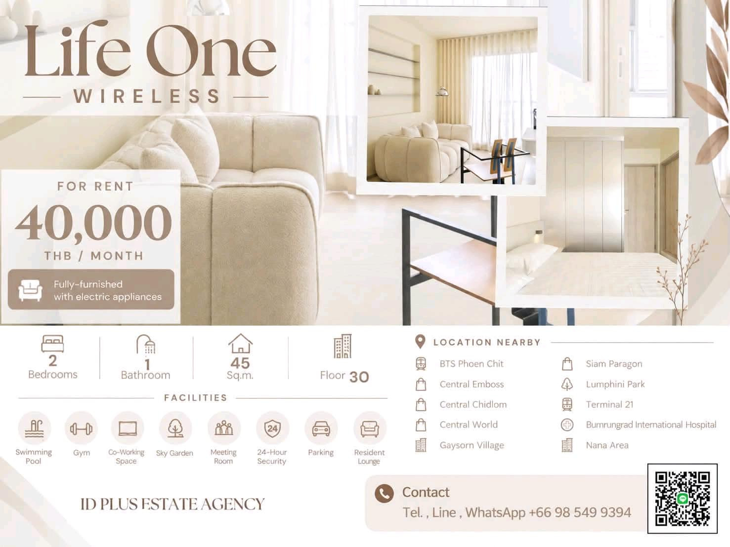 🏢 Condo room for Rent | Life One wireless @🚶🏻♂️walk 7 mins. to BTS Ploenchit @ 📍 Location: Ploenchit 💰 Rental Price: 40k. 📐 Size: 45 sq.m 🛏️ Type: 2 bedrooms 1 bathroom 🏙️ Floor: 30 🏢 Condo room for Rent | Life One wireless @🚶🏻♂️walk 7 mins. to BTS Ploenchit @ 📍 Location: Ploenchit 💰 Rental Price: 40k. 📐 Size: 45 sq.m 🛏️ Type: 2 bedrooms 1 bathroom 🏙️ Floor: 30