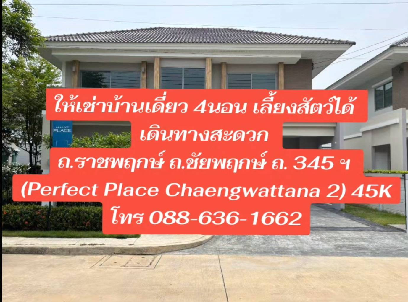 บ้านเดี่ยว 4นอน เลี้ยงสัตว์ได้ เดินทางสะดวก ถ.ราชพฤกษ์ ถ.ชัยพฤกษ์ ถ. 345 ฯ (Perfect Place Chaengwattana 2)