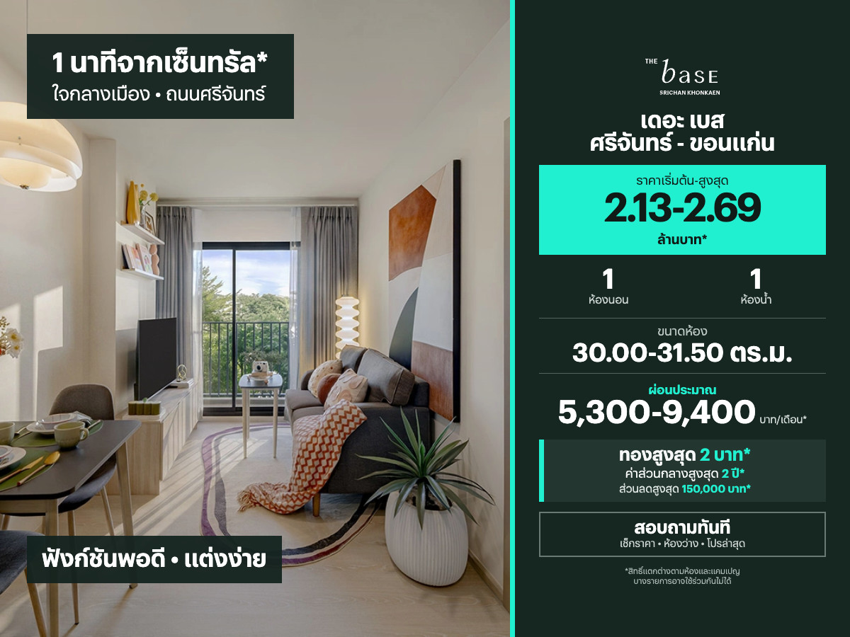 THE BASE Srichan - Khonkaen for sale | 30.00-31.50 sq.m. THE BASE Srichan - Khonkaen for sale | 30.00-31.50 sq.m.